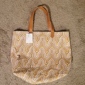 JOYN Stylish Geometric Tote with Tan Handles